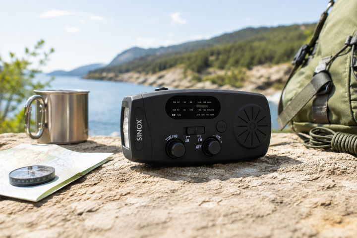 SINOX SXL5200 emergency radio and torch on a hiking trip