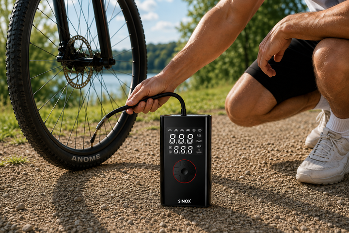 SINOX SXL7150 portable tyre inflator used outdoors