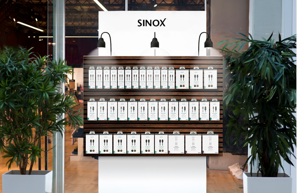 SINOX packaging on retail slatwall display